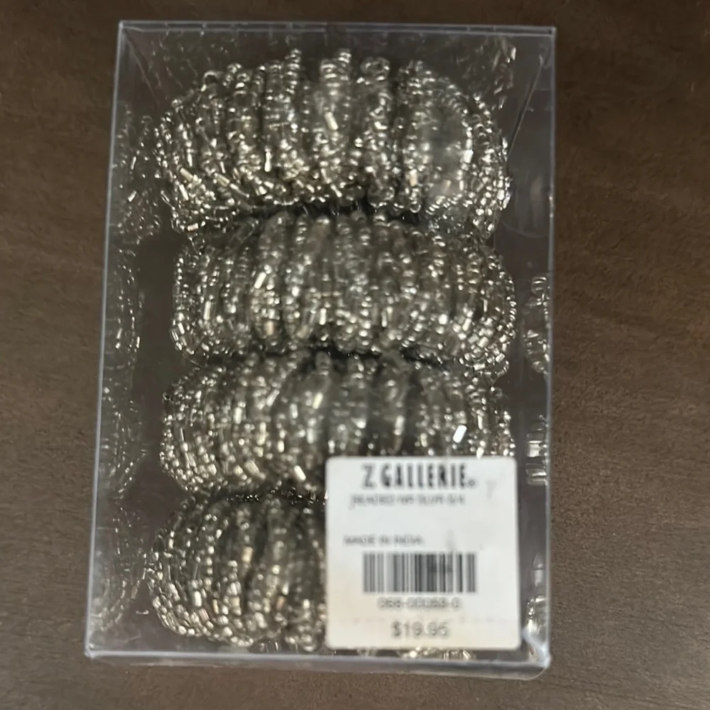 Silver Beaded Napkin Rings Set of 4